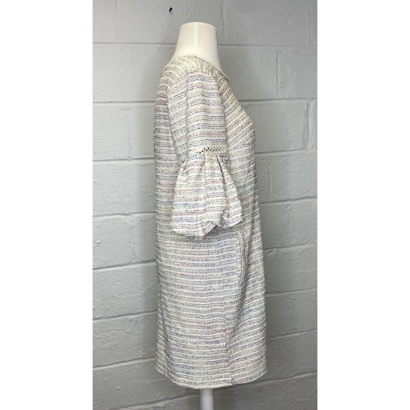 Ann Taylor Loft Rainbow Tweed Dress Medium Short Balloon Half Sleeve Pockets - Picture 5 of 11
